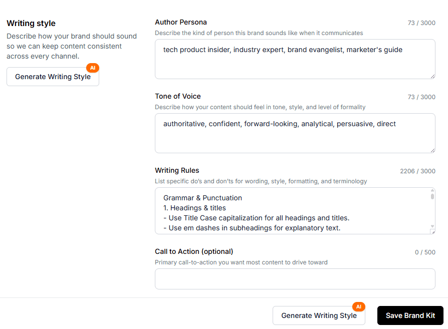Brand kit and writing styles