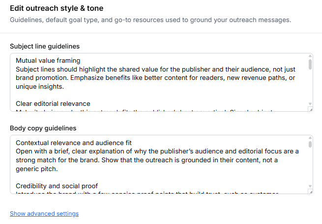 Brand style and resource setup for outreach